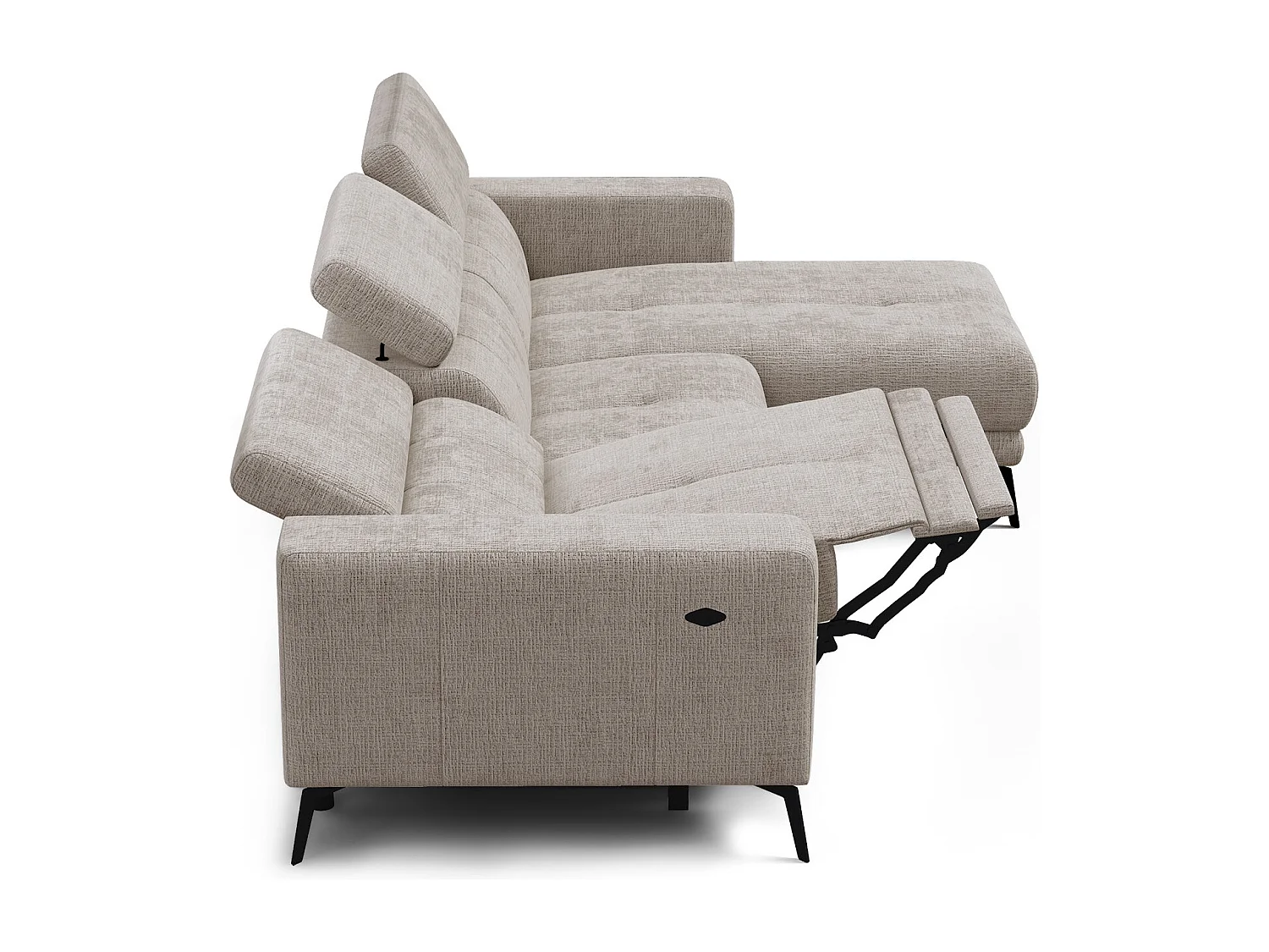 Canapé d'angle 4 places MORELLO avec 1 x Relax Zero Gravity, tissu beige