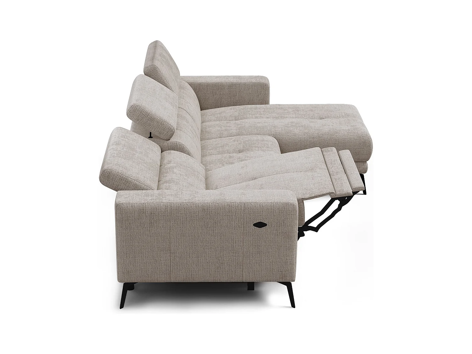 Canapé d'angle 4 places MORELLO avec 1 x Relax Zero Gravity, tissu beige