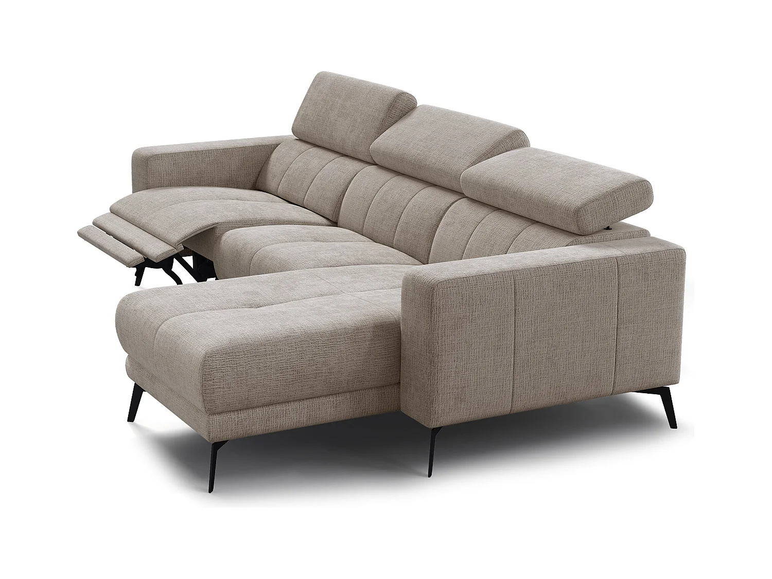 Canapé d'angle 4 places MORELLO avec 1 x Relax Zero Gravity, tissu beige