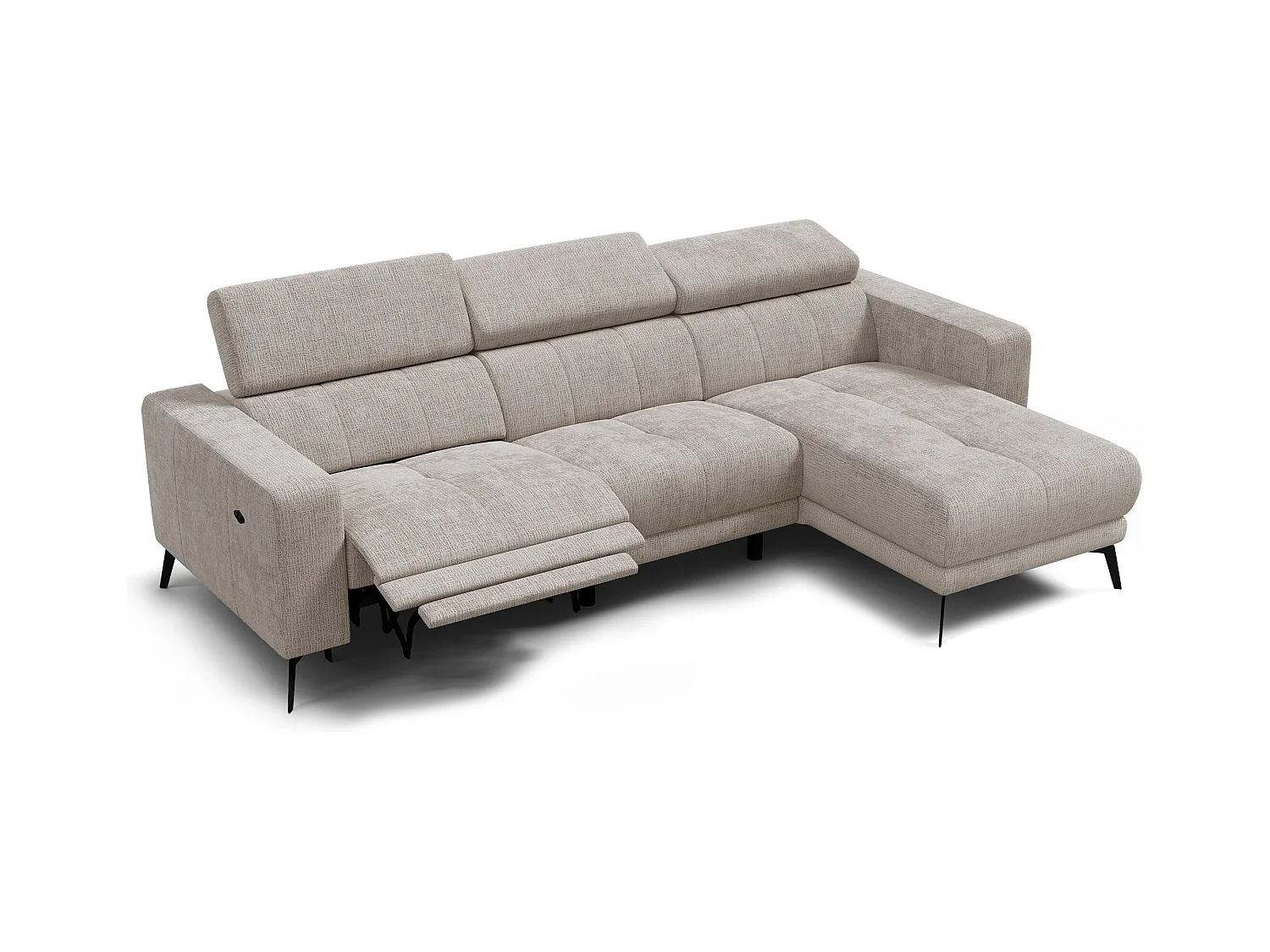 Canapé d'angle 4 places MORELLO avec 1 x Relax Zero Gravity, tissu beige