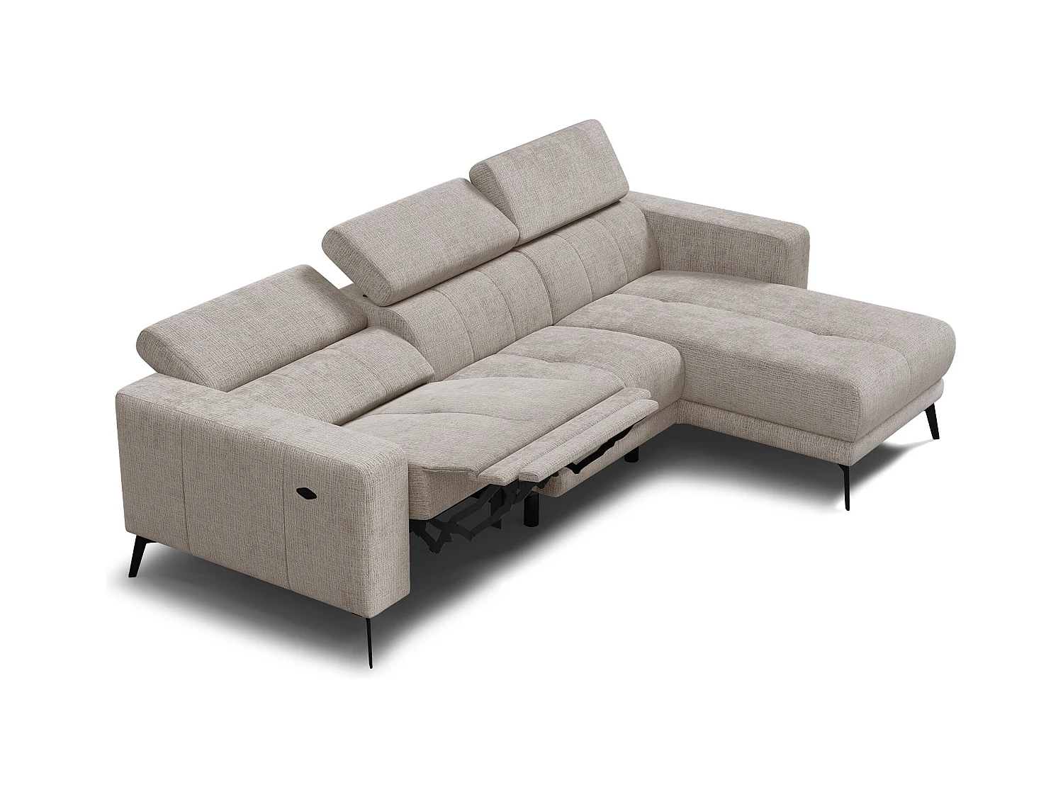 Canapé d'angle 4 places MORELLO avec 1 x Relax Zero Gravity, tissu beige