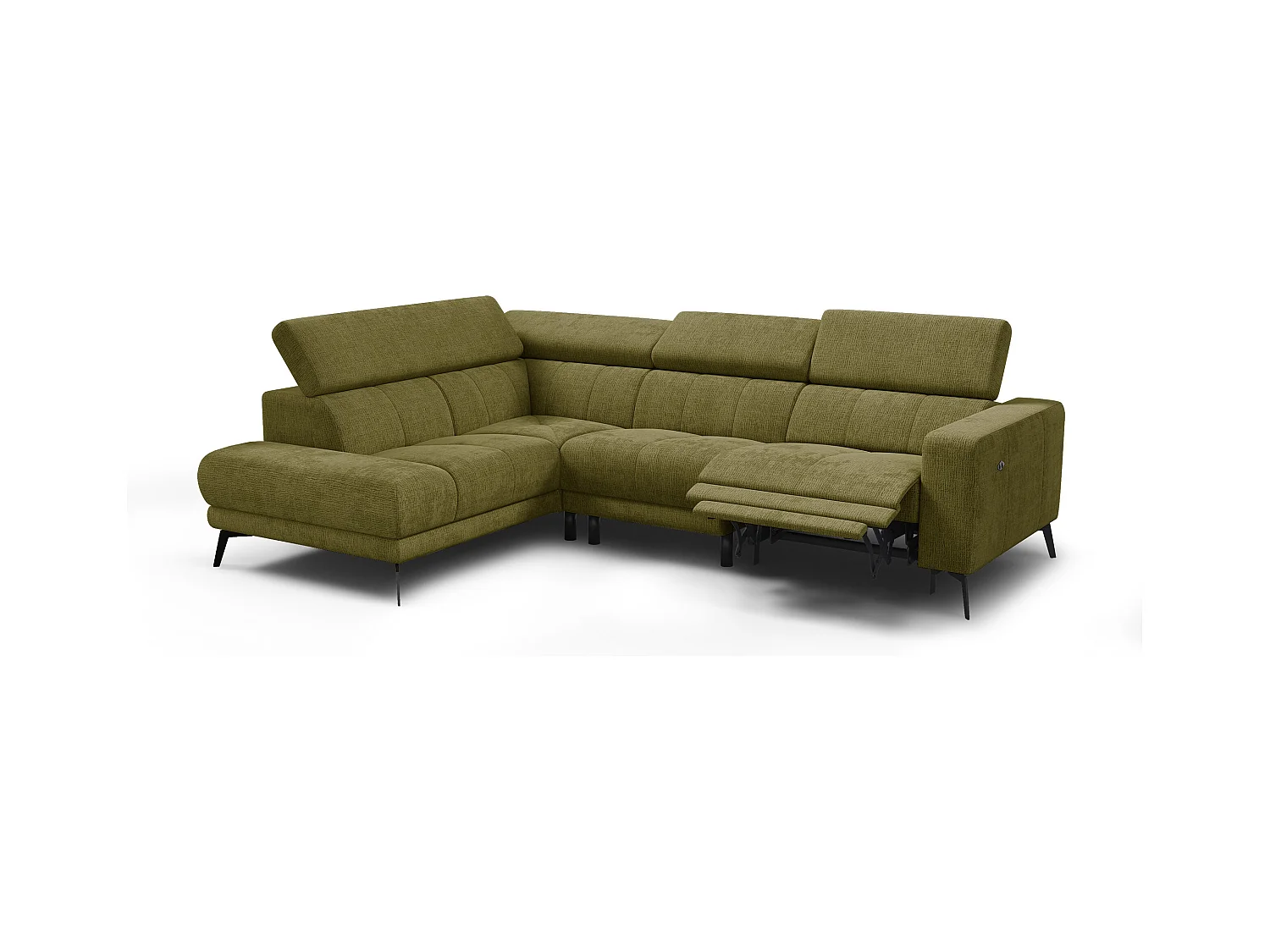 Canapé d'angle 5 places MORELLO avec 1 x Relax Zero Gravity, tissu olive