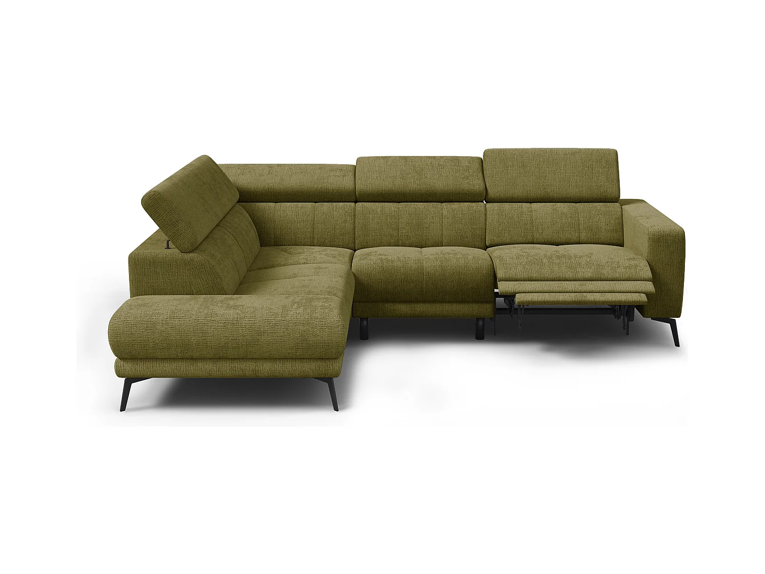 Canapé d'angle 5 places MORELLO avec 1 x Relax Zero Gravity, tissu olive