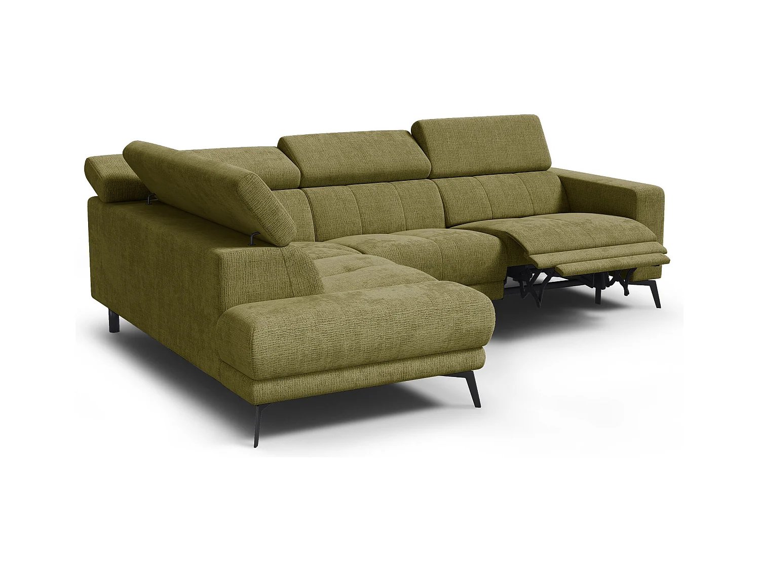 Canapé d'angle 5 places MORELLO avec 1 x Relax Zero Gravity, tissu olive