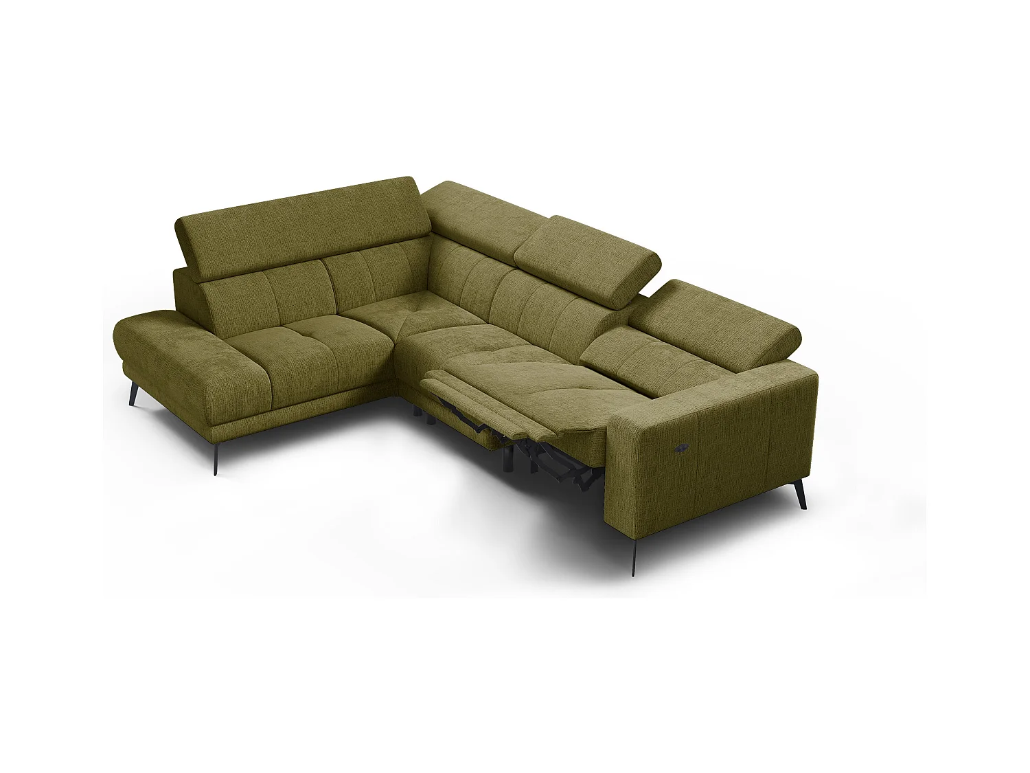 Canapé d'angle 5 places MORELLO avec 1 x Relax Zero Gravity, tissu olive