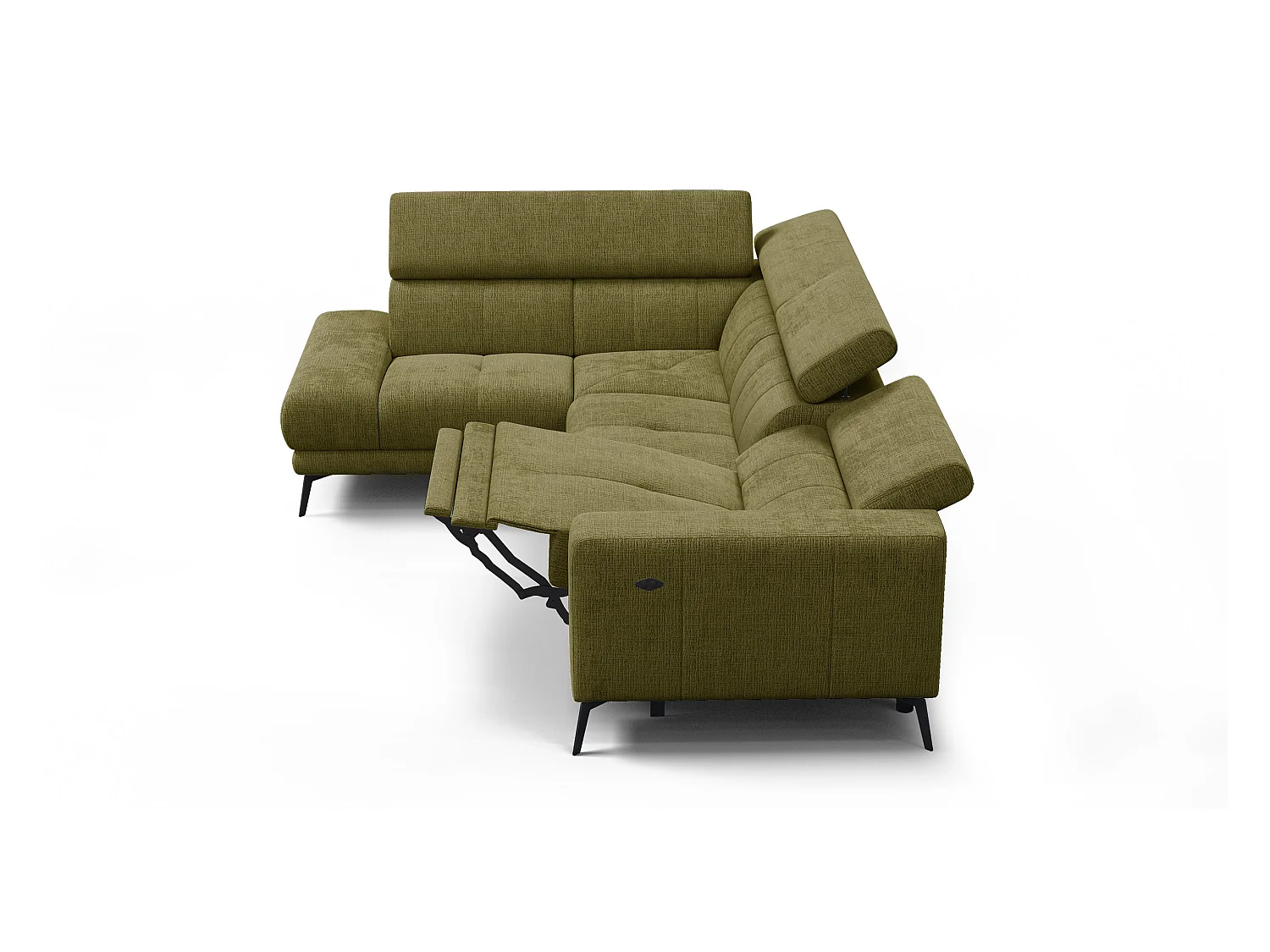 Canapé d'angle 5 places MORELLO avec 1 x Relax Zero Gravity, tissu olive