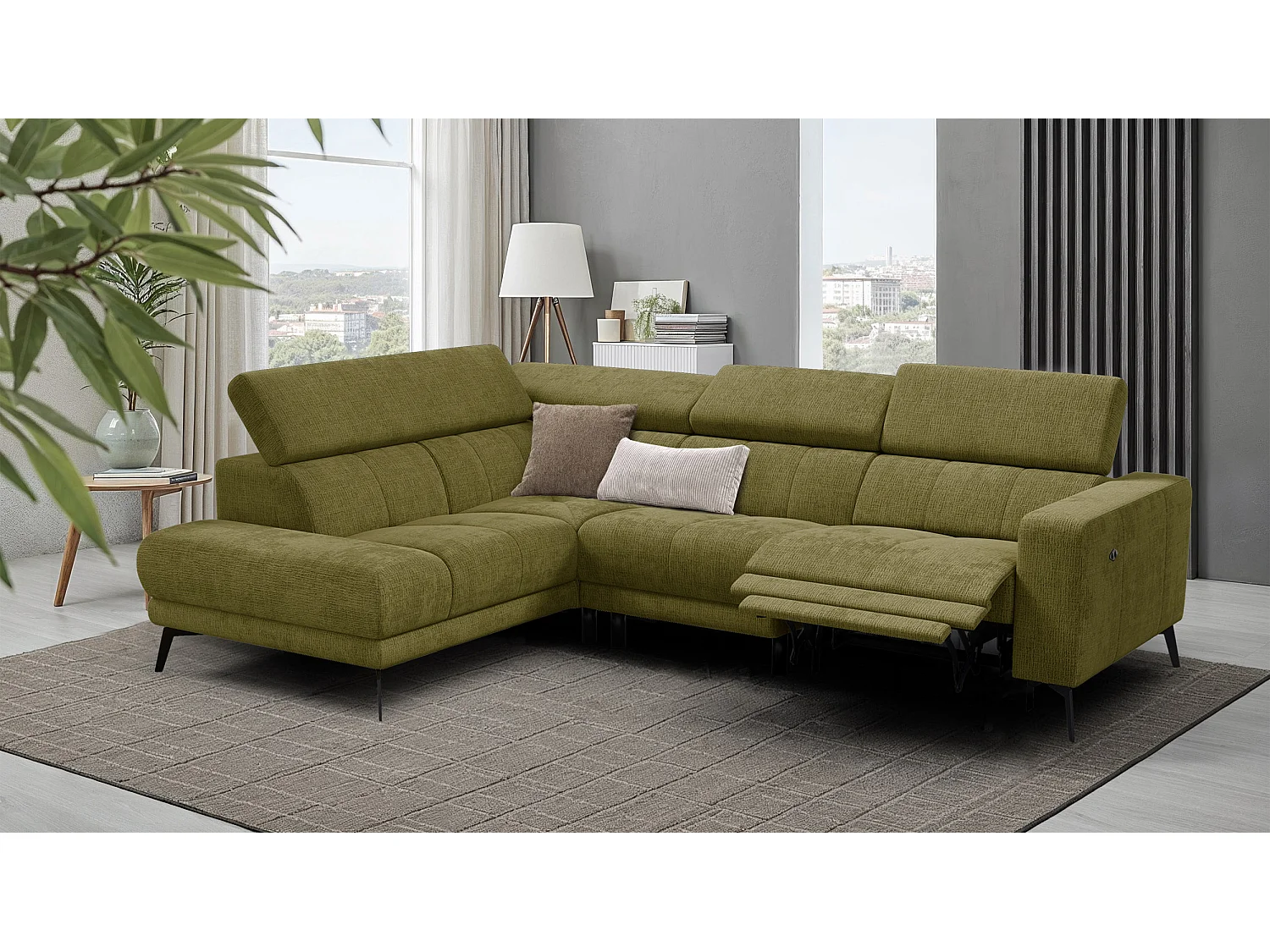 Ecksofa 5-Sitzer MORELLO, olive, 1 x Relax Zero Gravity