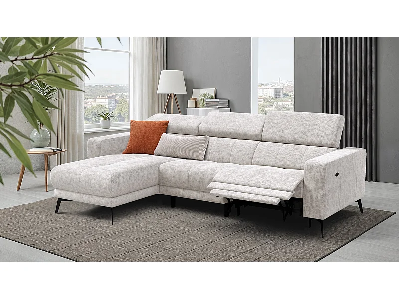 Canapé d'angle 4 places MORELLO avec 1 x Relax Zero Gravity, tissu crème