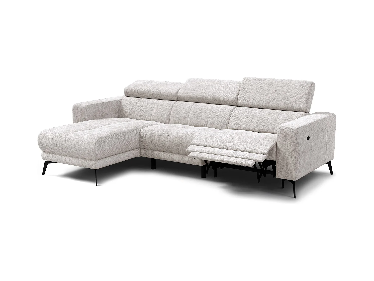 Canapé d'angle 4 places MORELLO avec 1 x Relax Zero Gravity, tissu crème