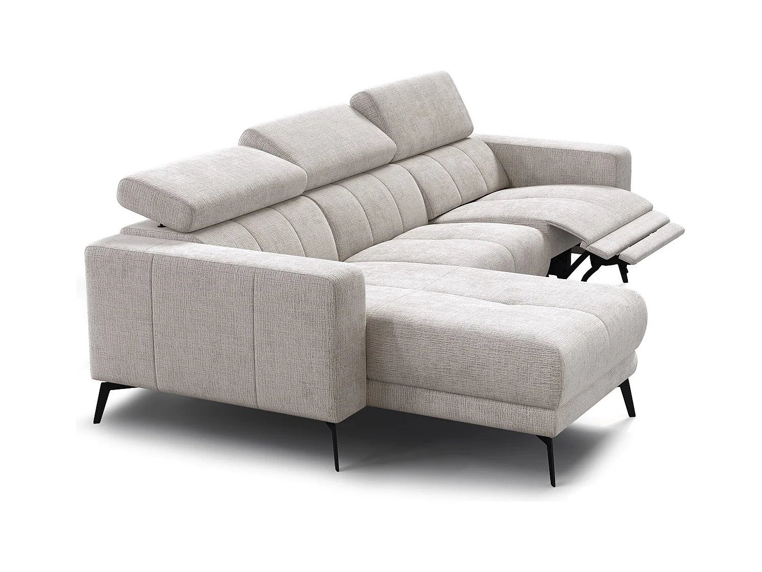 Canapé d'angle 4 places MORELLO avec 1 x Relax Zero Gravity, tissu crème