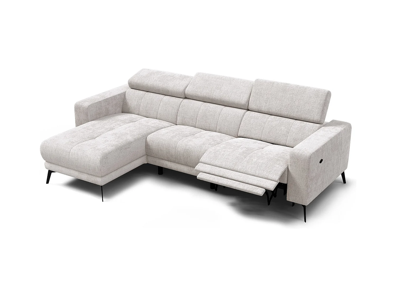 Canapé d'angle 4 places MORELLO avec 1 x Relax Zero Gravity, tissu crème