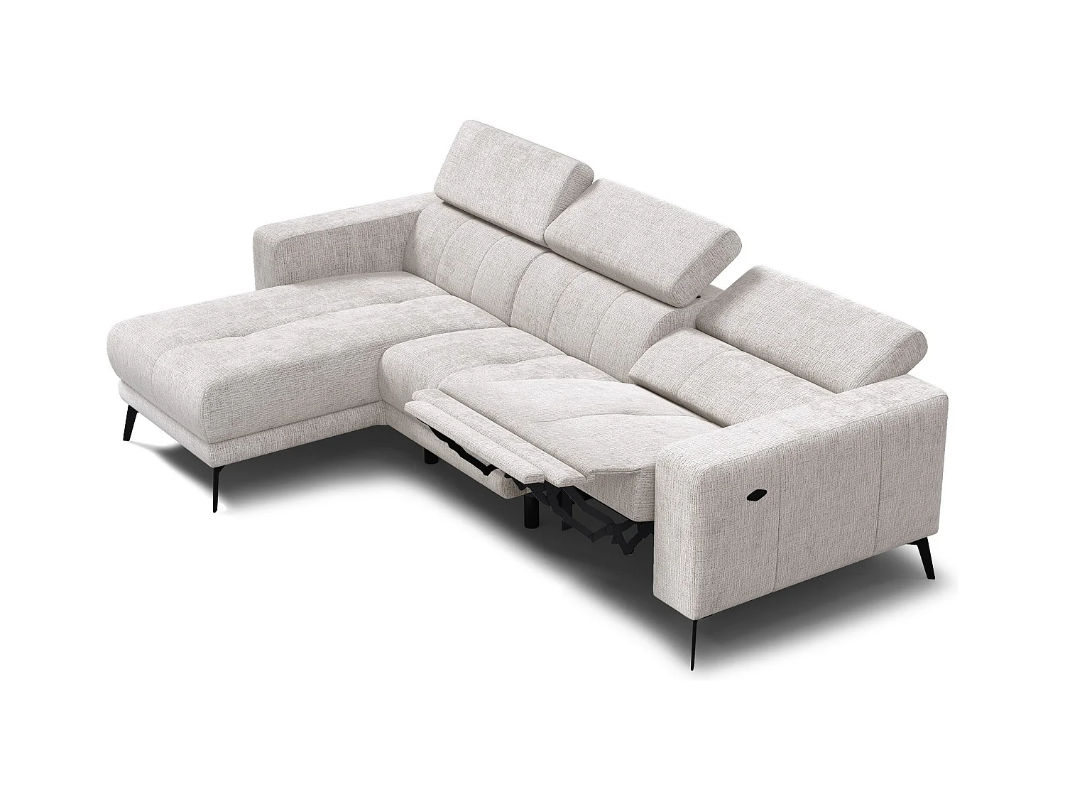 Canapé d'angle 4 places MORELLO avec 1 x Relax Zero Gravity, tissu crème