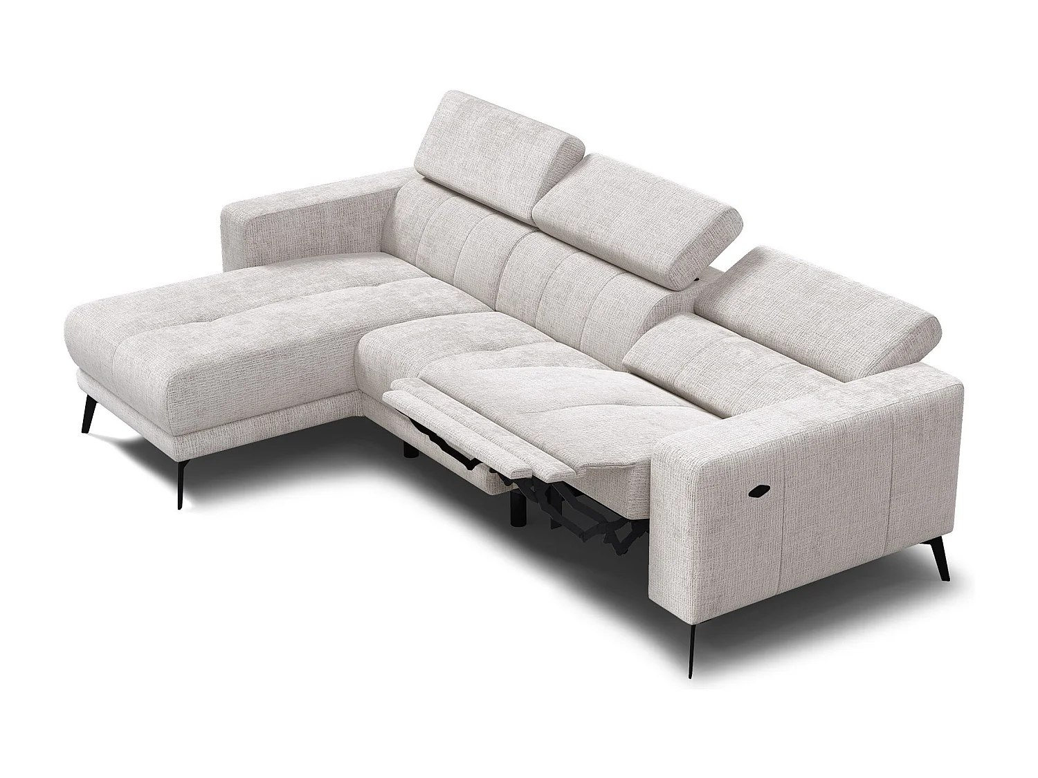 Canapé d'angle 4 places MORELLO avec 1 x Relax Zero Gravity, tissu crème