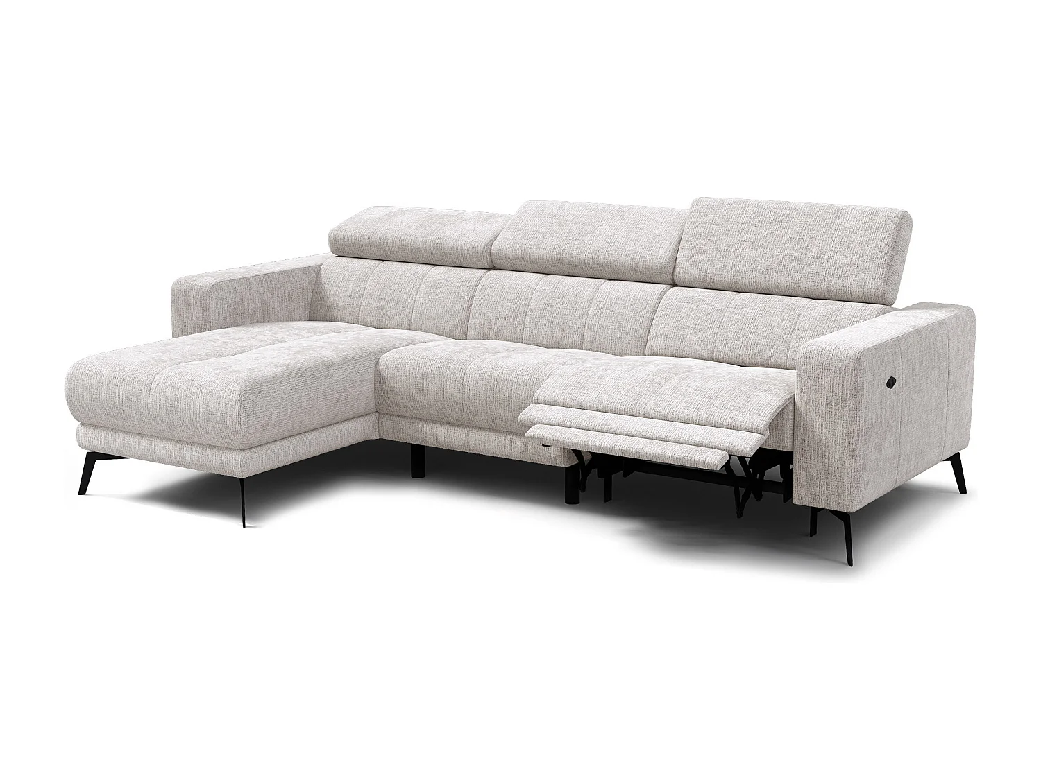 Canapé d'angle 4 places MORELLO avec 1 x Relax Zero Gravity, tissu crème