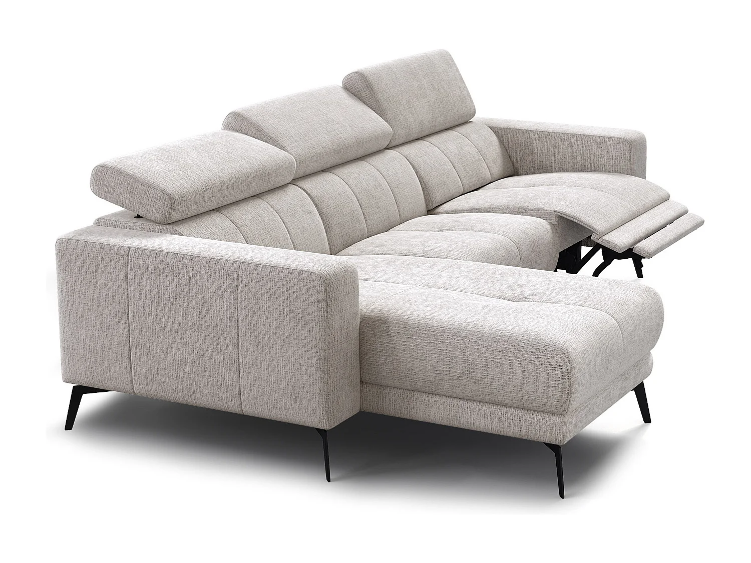 Canapé d'angle 4 places MORELLO avec 1 x Relax Zero Gravity, tissu crème