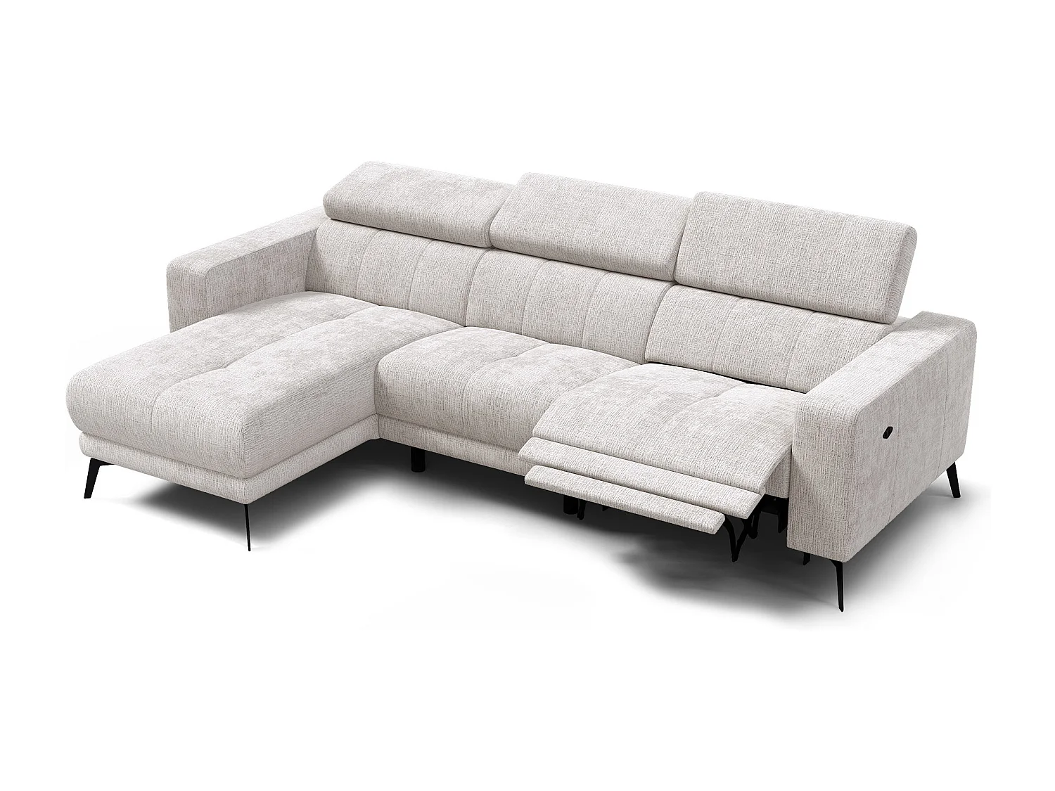 Canapé d'angle 4 places MORELLO avec 1 x Relax Zero Gravity, tissu crème