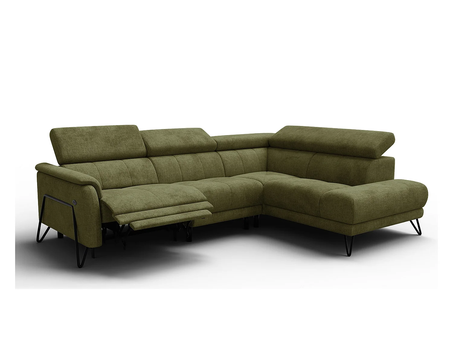 Canapé d'angle 5 places RODEN avec Relax, tissu olive