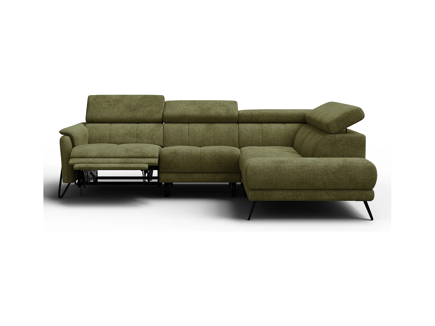 Canapé d'angle 5 places RODEN avec Relax, tissu olive