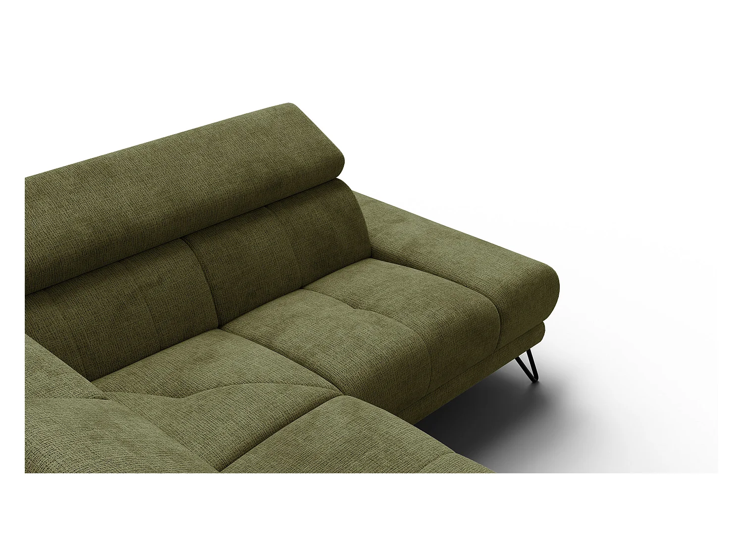 Canapé d'angle 5 places RODEN avec Relax, tissu olive