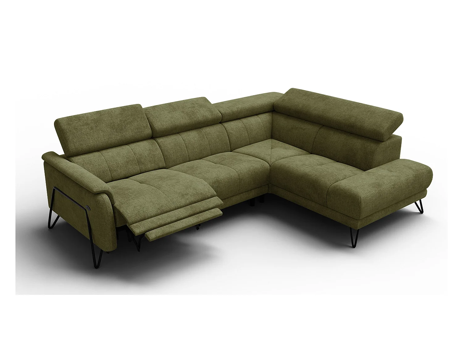 Canapé d'angle 5 places RODEN avec Relax, tissu olive