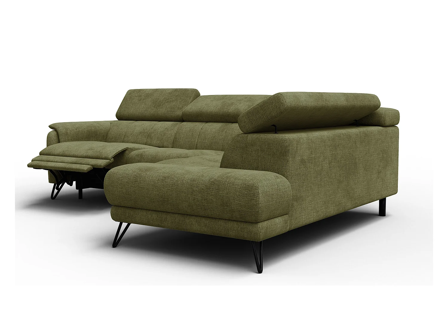 Canapé d'angle 5 places RODEN avec Relax, tissu olive