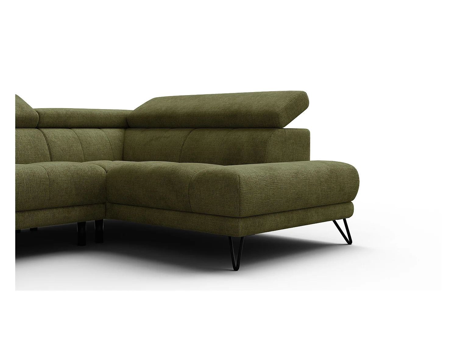 Canapé d'angle 5 places RODEN avec Relax, tissu olive