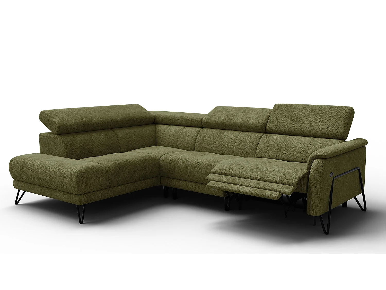 Canapé d'angle 5 places RODEN avec Relax, tissu olive