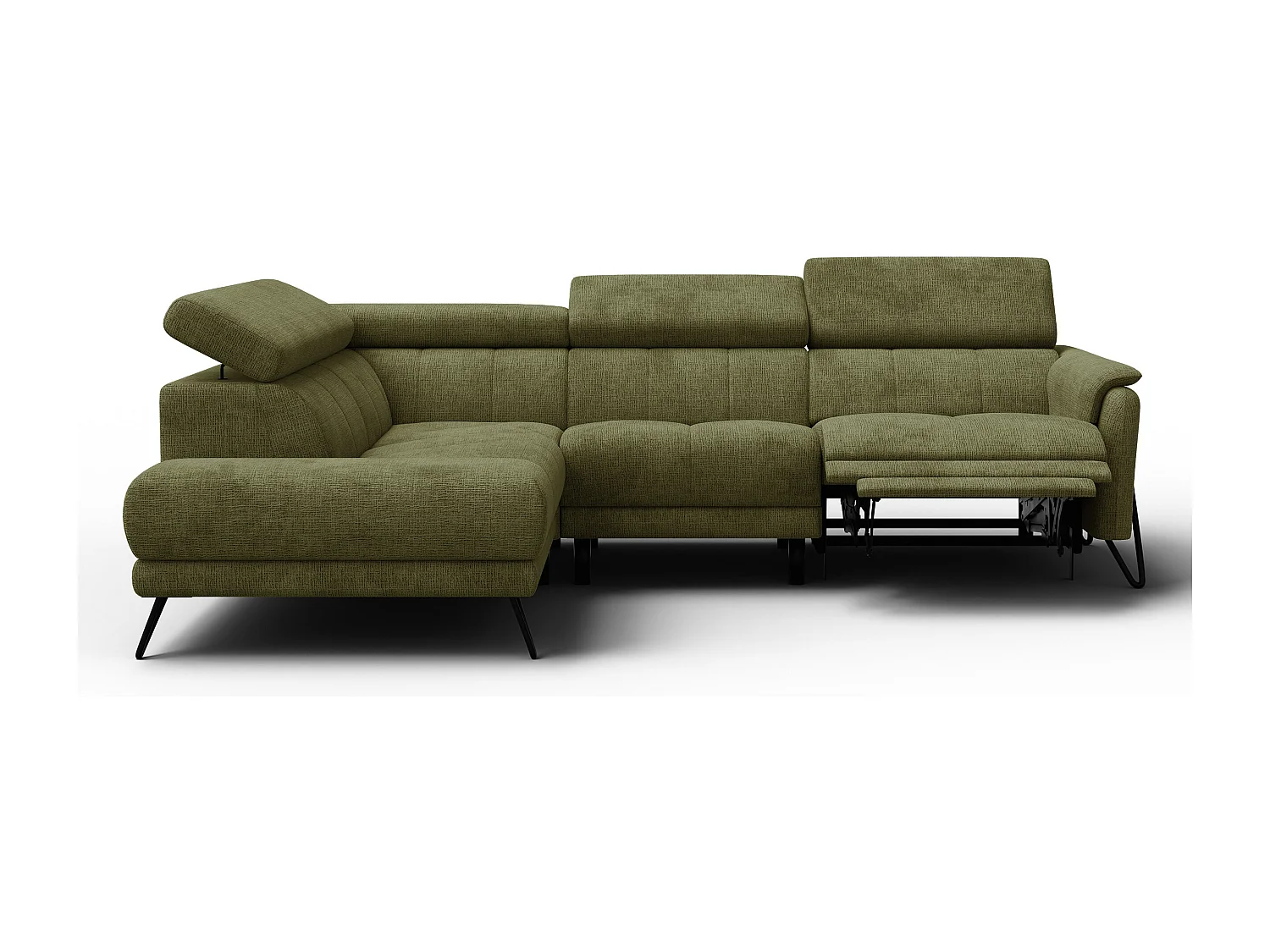 Canapé d'angle 5 places RODEN avec Relax, tissu olive