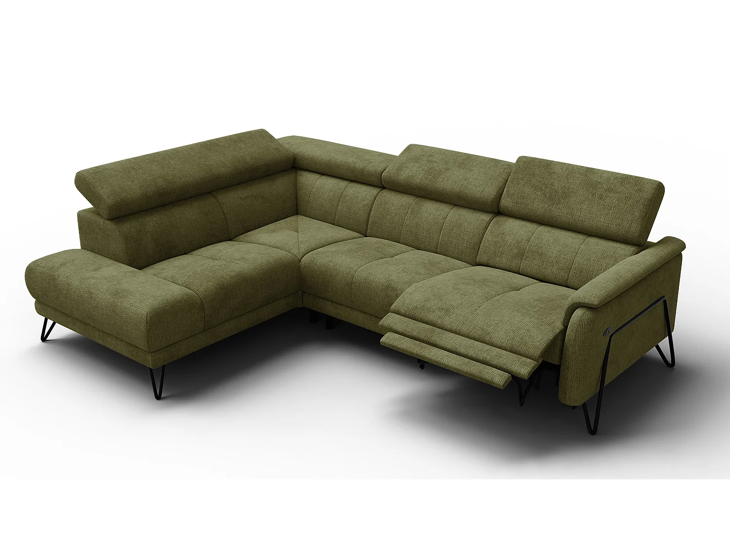 Canapé d'angle 5 places RODEN avec Relax, tissu olive