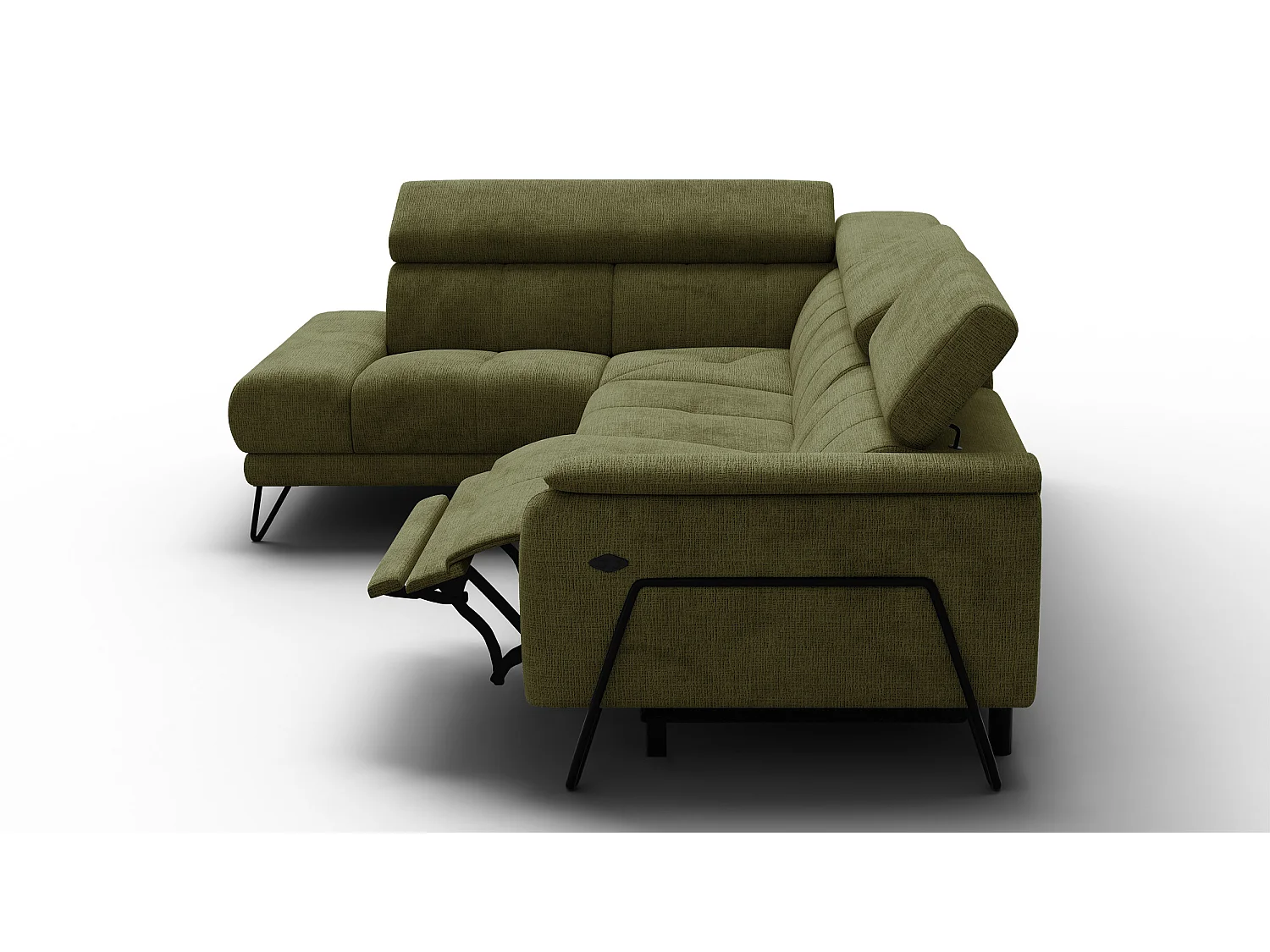 Canapé d'angle 5 places RODEN avec Relax, tissu olive