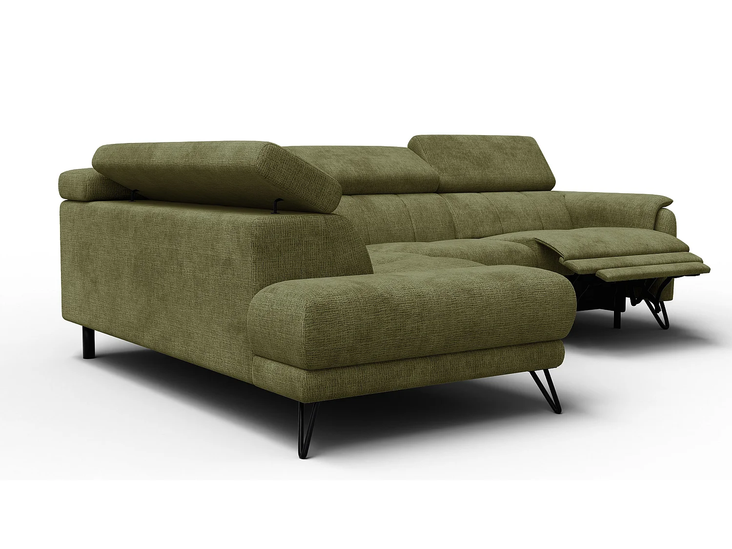 Canapé d'angle 5 places RODEN avec Relax, tissu olive