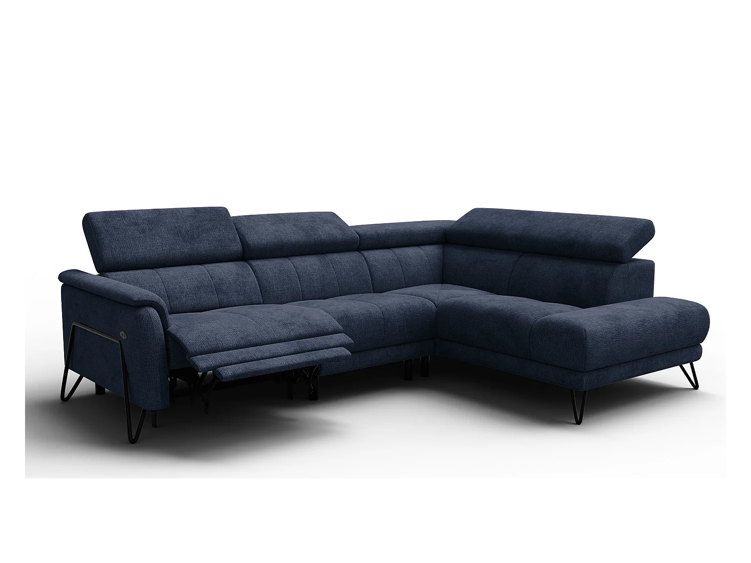 Canapé d'angle 5 places RODEN avec Relax, tissu bleu marine