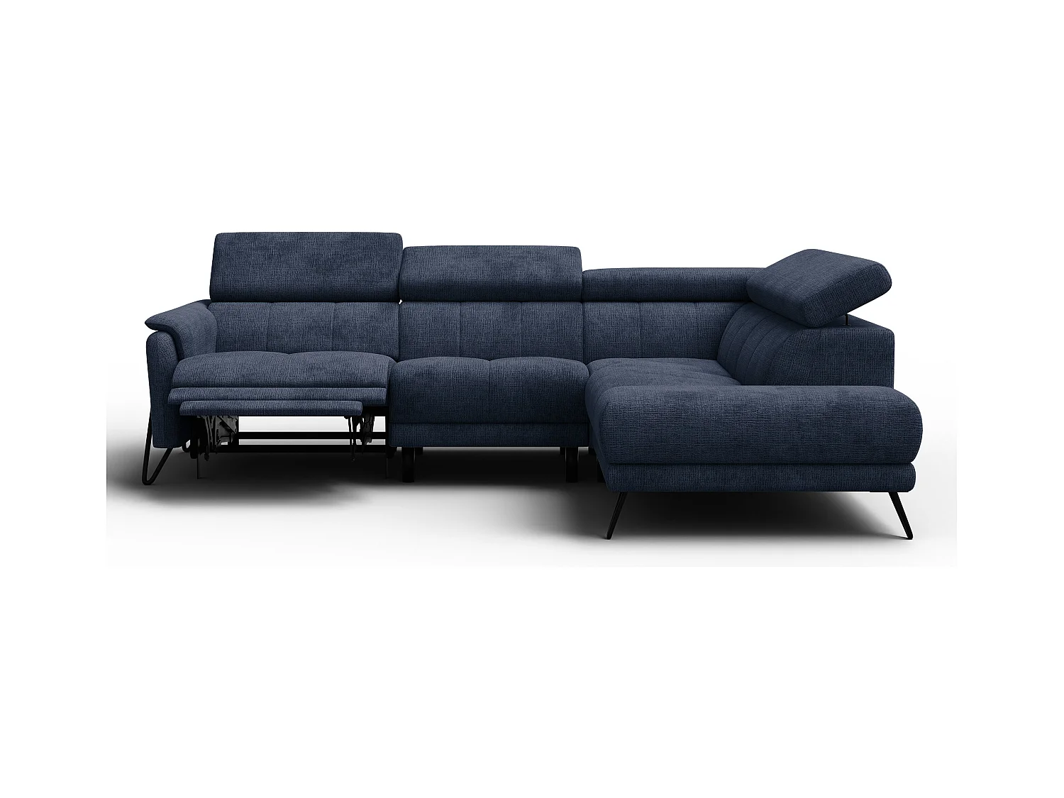 Canapé d'angle 5 places RODEN avec Relax, tissu bleu marine