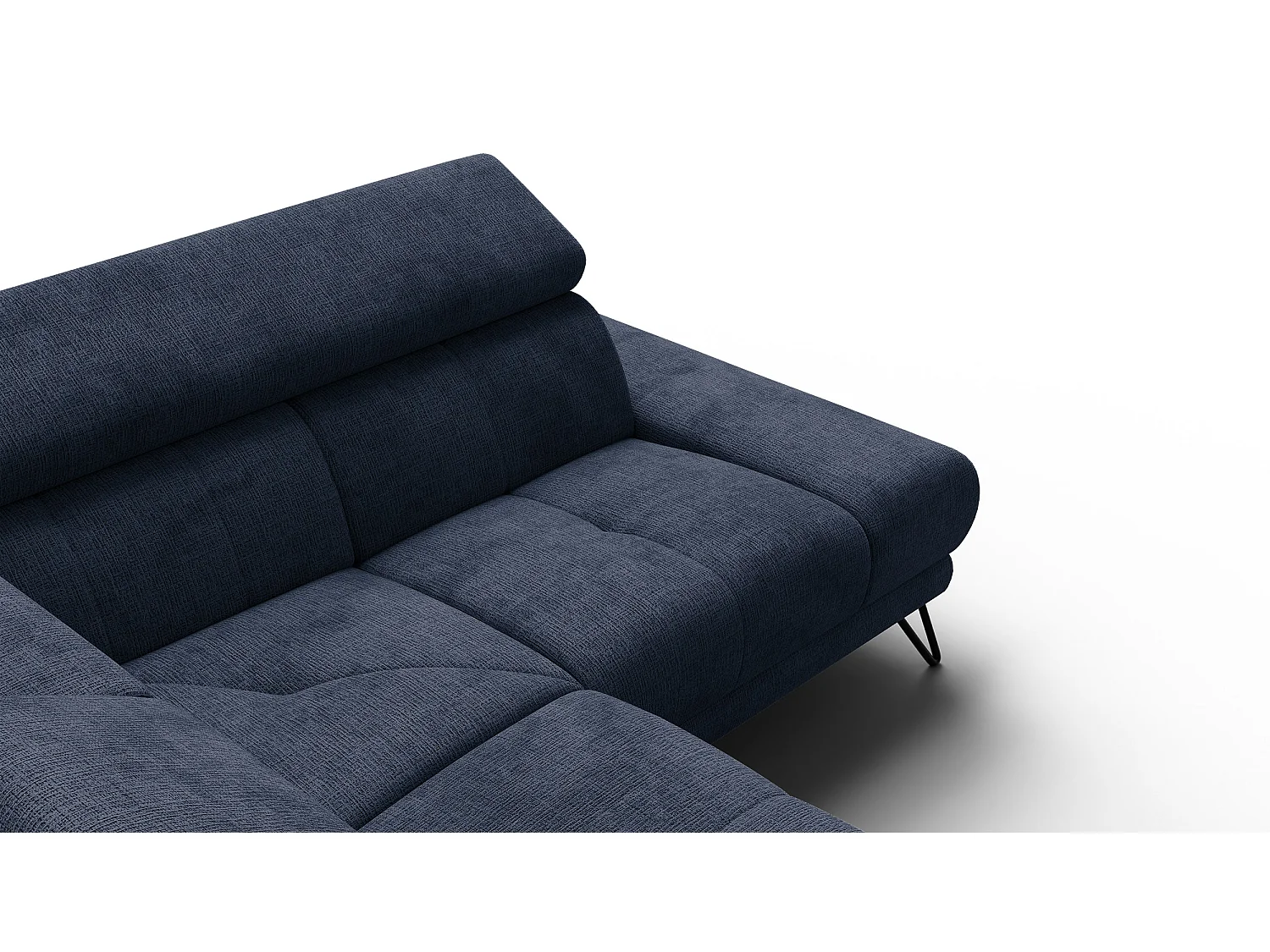 Canapé d'angle 5 places RODEN avec Relax, tissu bleu marine