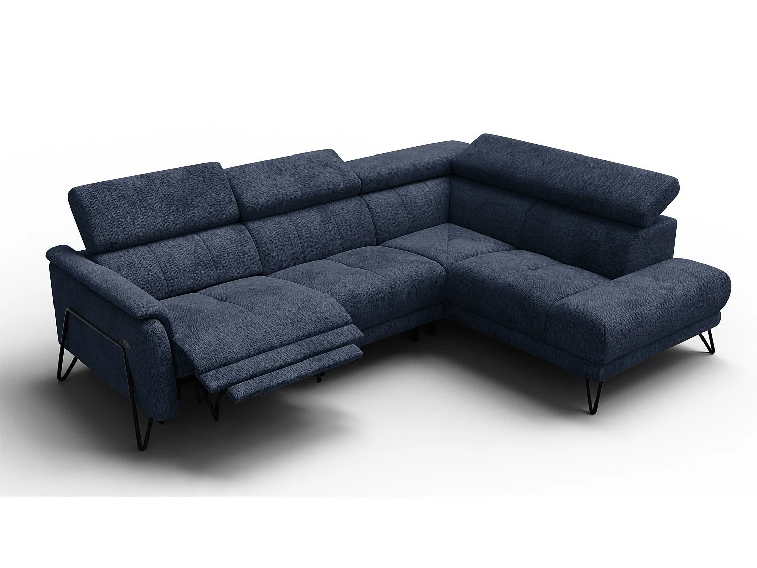 Canapé d'angle 5 places RODEN avec Relax, tissu bleu marine