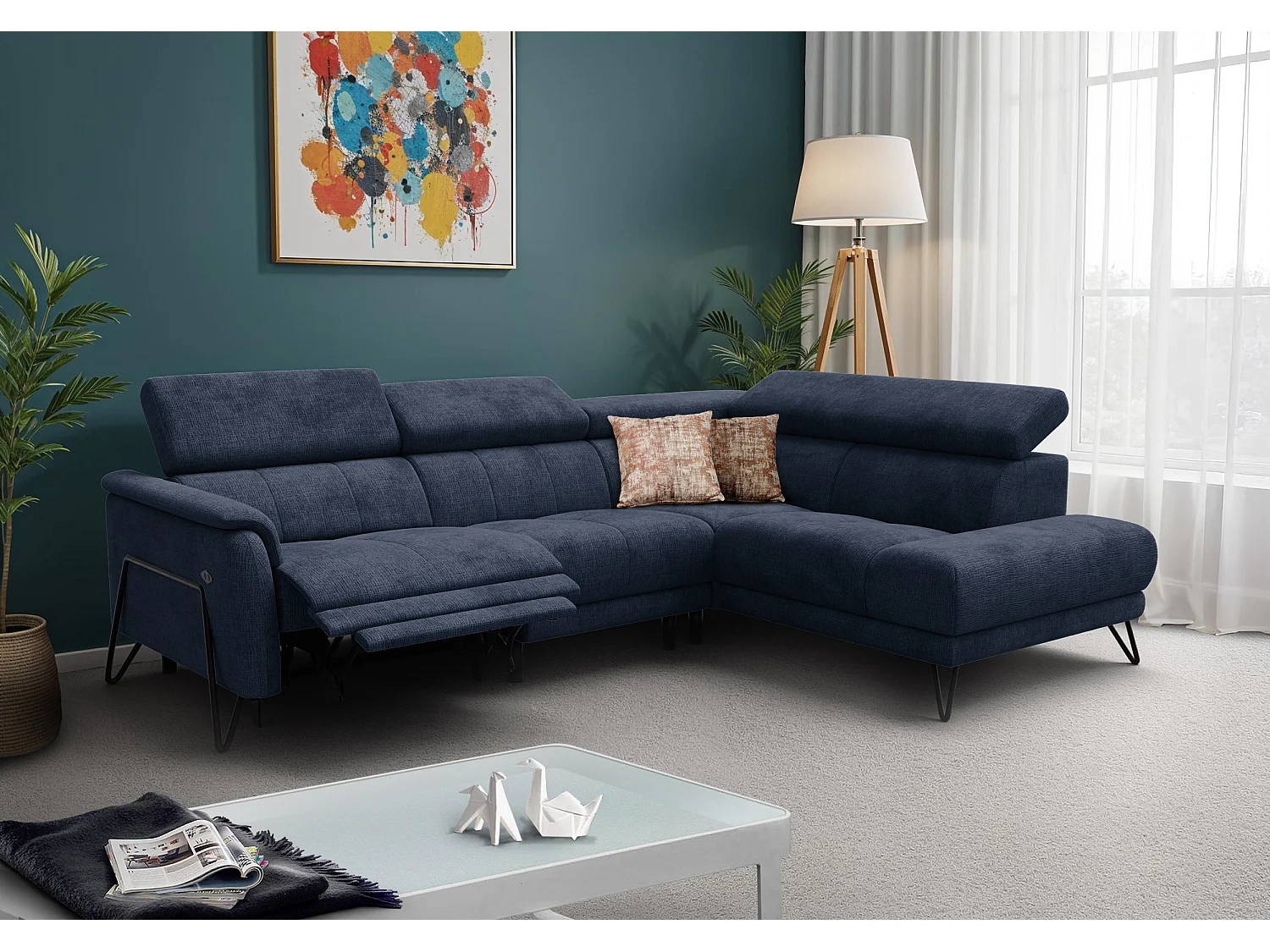Ecksofa 5-Sitzer mit Relax RODEN, marineblau