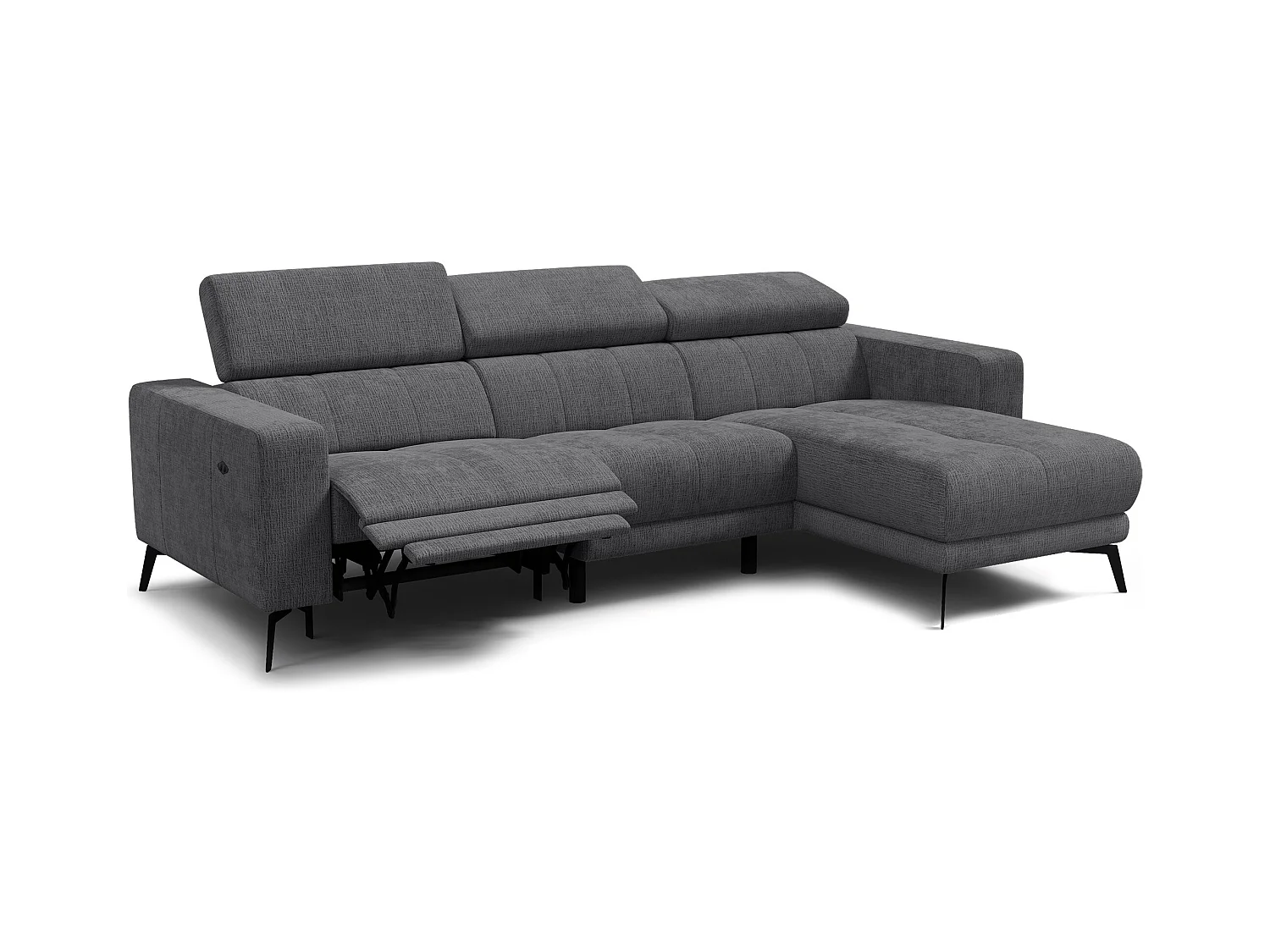 Canapé d'angle 4 places MORELLO avec 1 x Relax Zero Gravity, tissu gris foncé