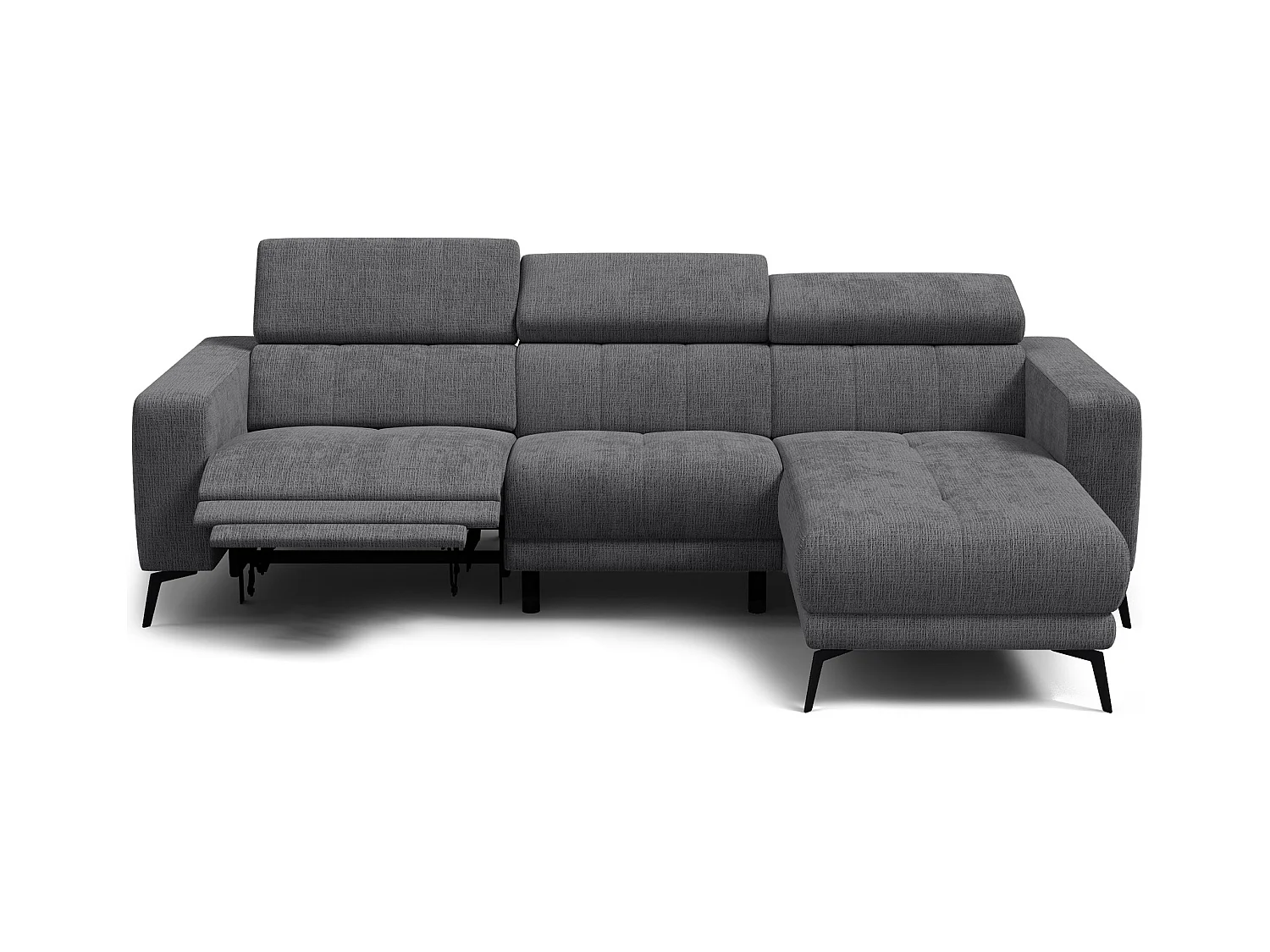 Canapé d'angle 4 places MORELLO avec 1 x Relax Zero Gravity, tissu gris foncé