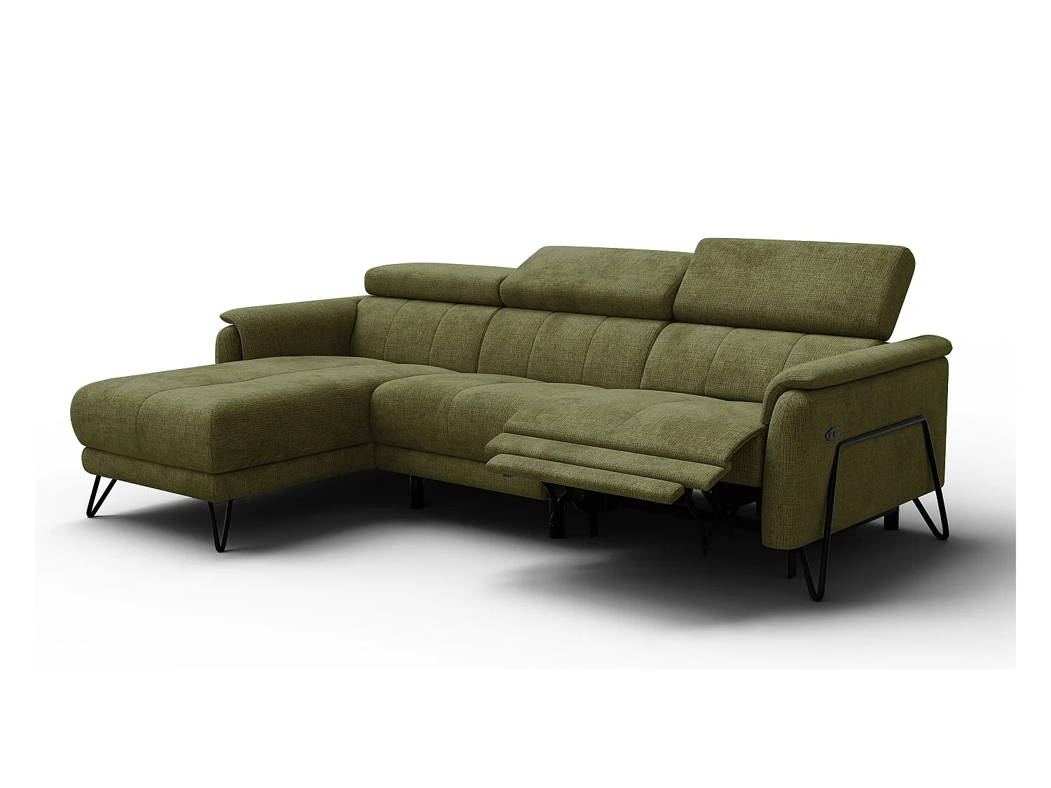 Canapé d'angle 4 places RODEN avec Relax, tissu olive