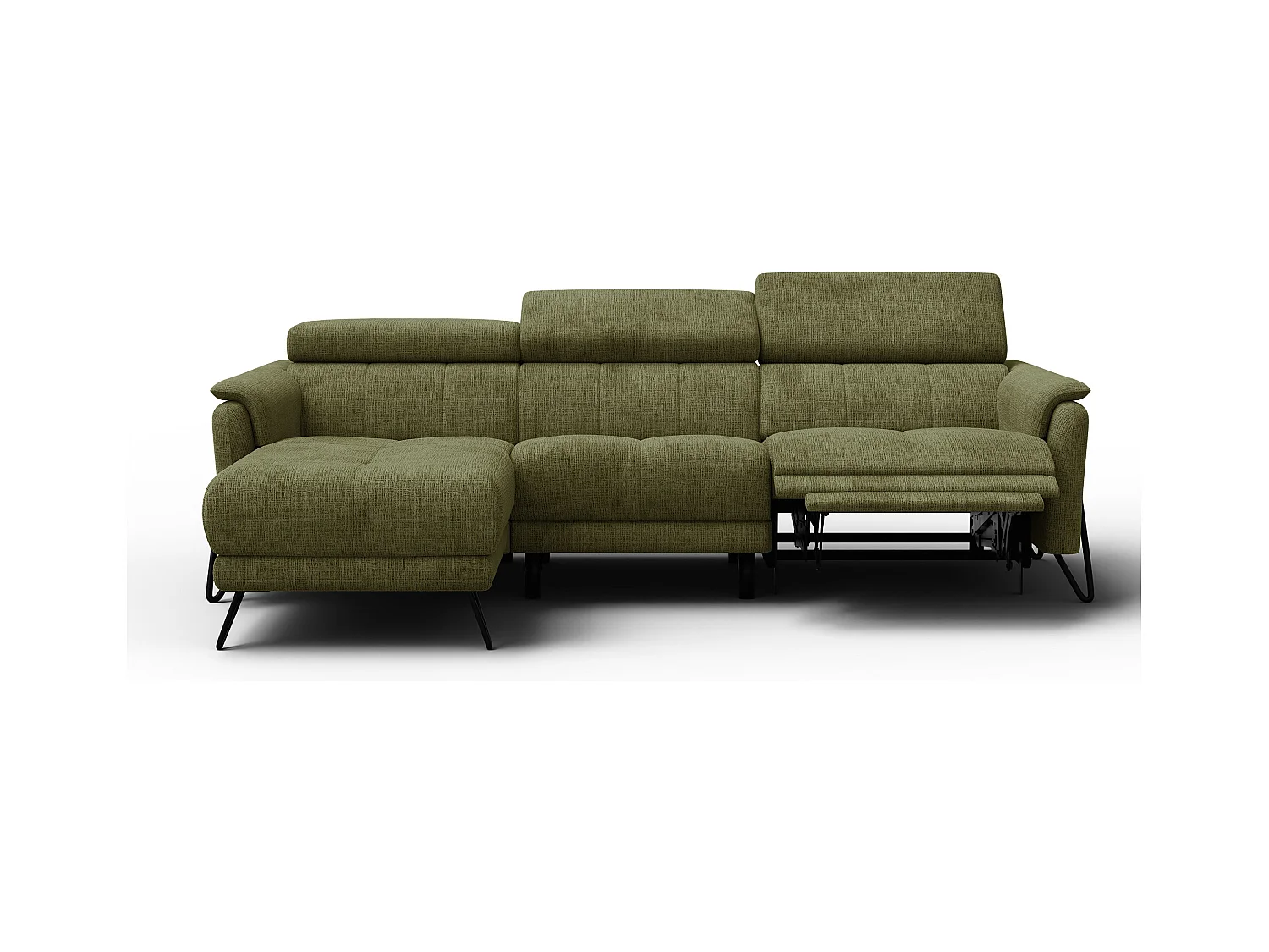 Canapé d'angle 4 places RODEN avec Relax, tissu olive