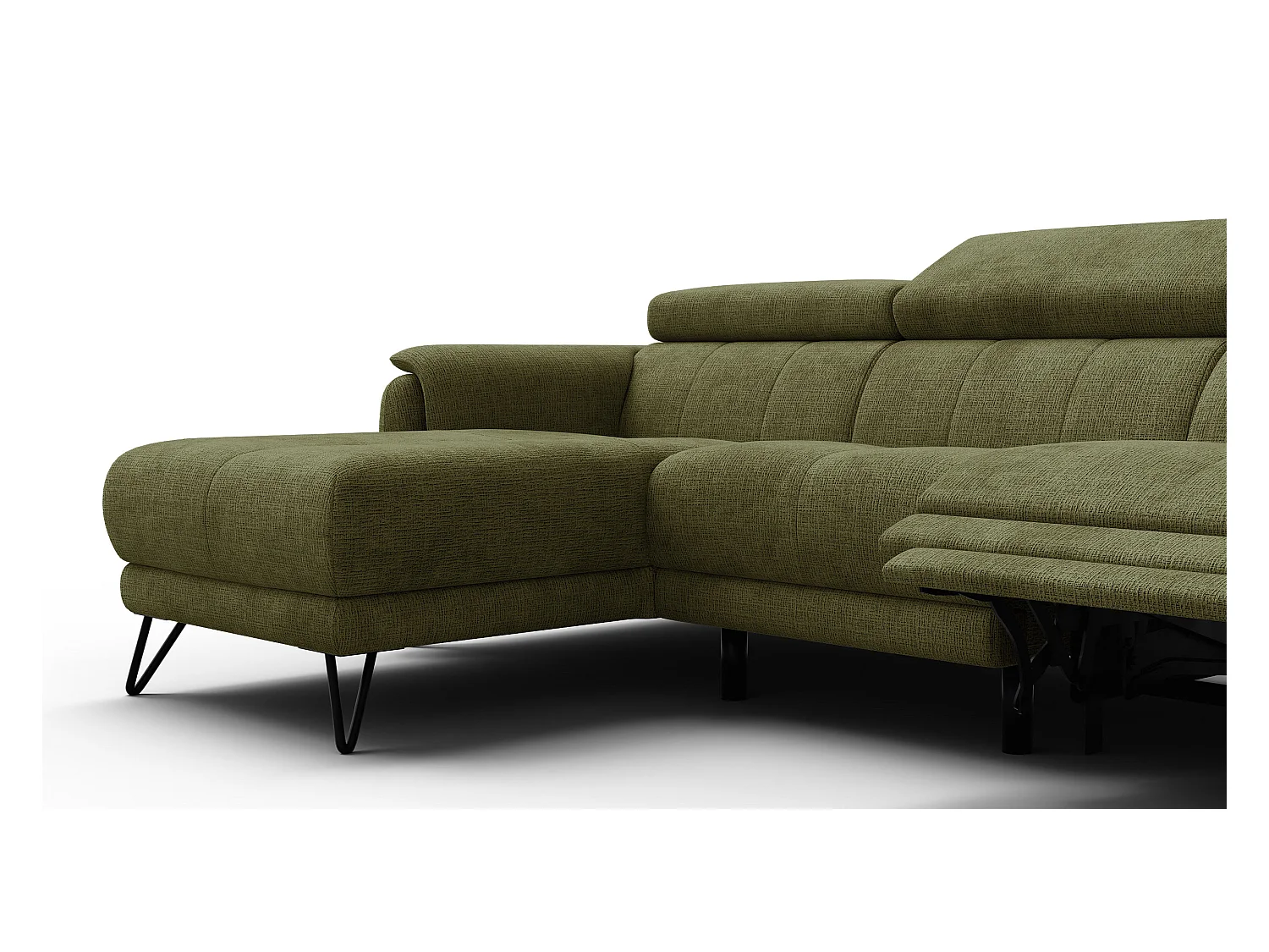 Canapé d'angle 4 places RODEN avec Relax, tissu olive