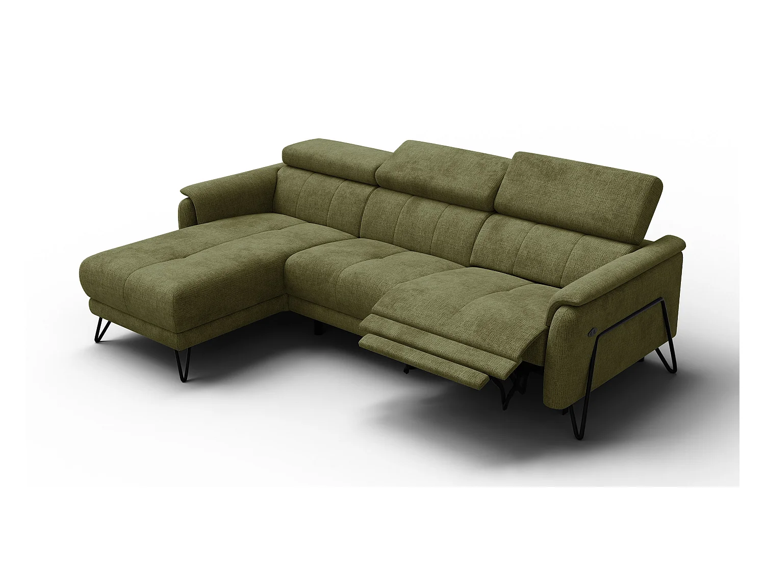 Canapé d'angle 4 places RODEN avec Relax, tissu olive