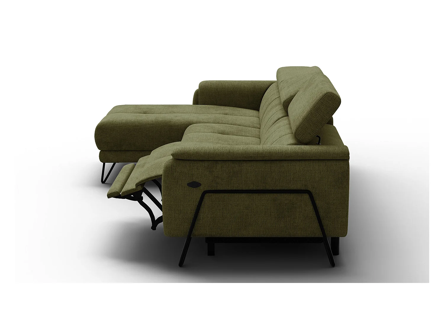 Canapé d'angle 4 places RODEN avec Relax, tissu olive