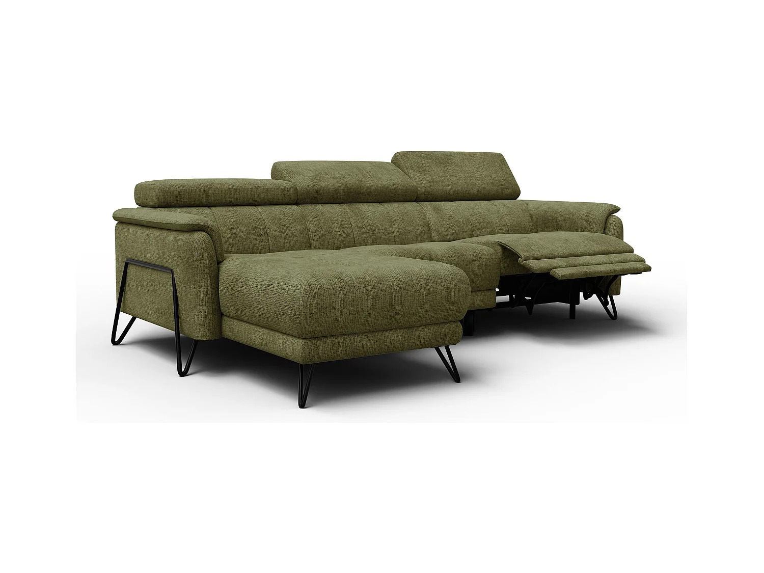 Canapé d'angle 4 places RODEN avec Relax, tissu olive