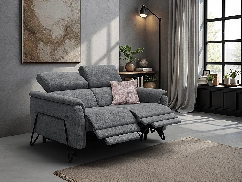 Canapé RODEN 2 places avec 2 Relax, tissu gris foncé