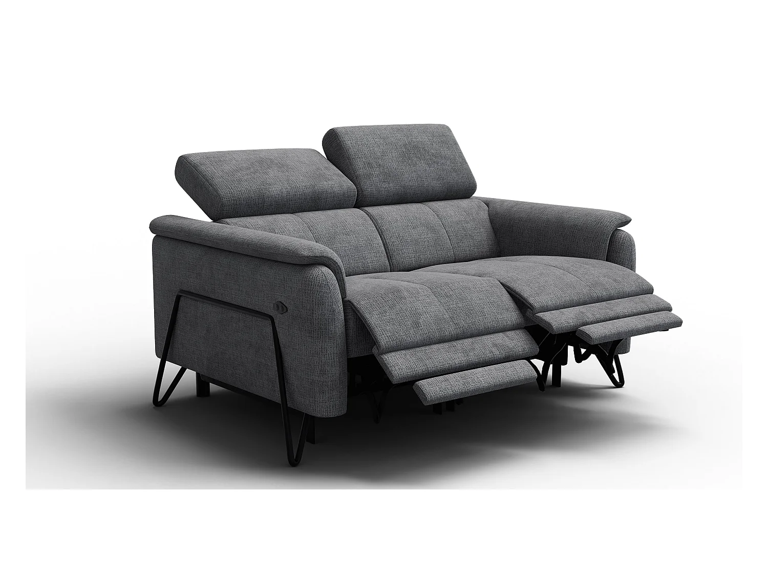 Canapé RODEN 2 places avec 2 Relax, tissu gris foncé
