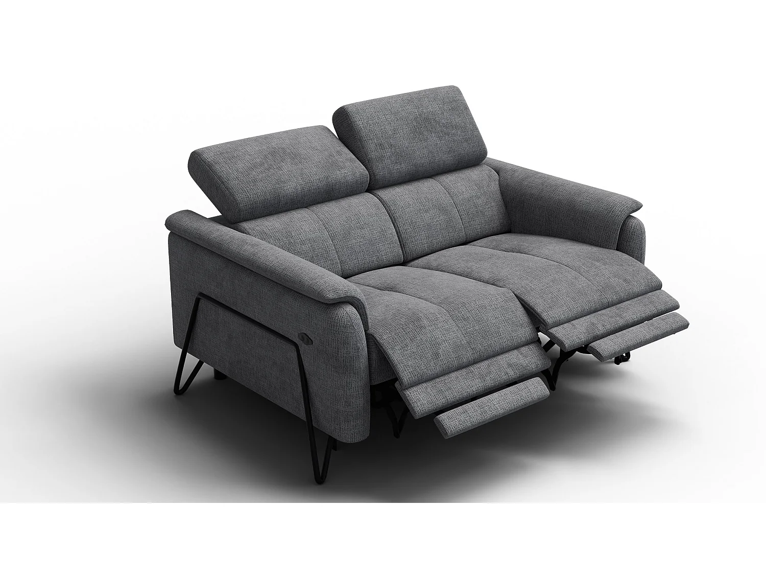 Canapé RODEN 2 places avec 2 Relax, tissu gris foncé
