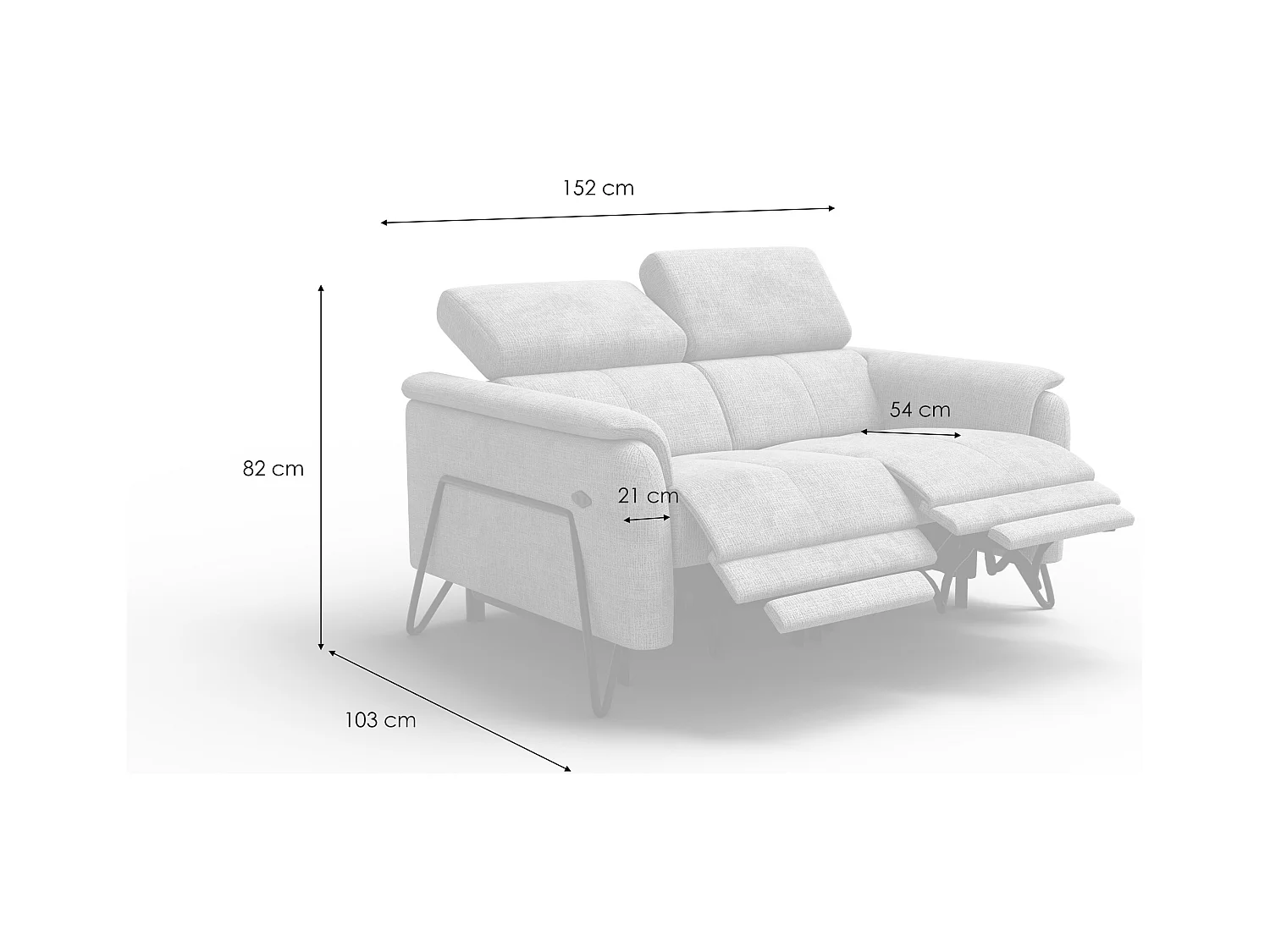 Canapé RODEN 2 places avec 2 Relax, tissu gris foncé