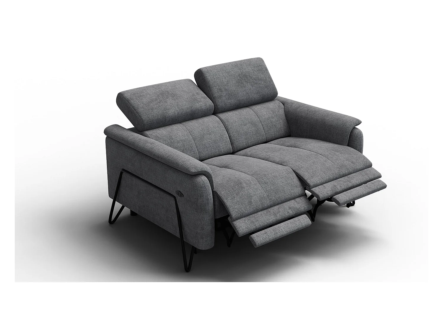 Canapé RODEN 2 places avec 2 Relax, tissu gris foncé