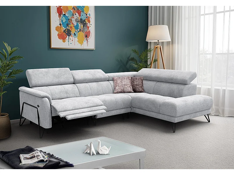 Canapé d'angle 5 places RODEN avec Relax, tissu gris clair